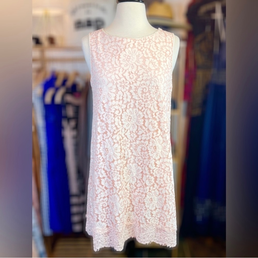 💕 MAX STUDIO ~ Pink Lace Sheath Dress ~ Size Small - Picture 3 of 7